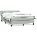 Pat box spring cu saltea, gri deschis, 160×220 cm, catifea