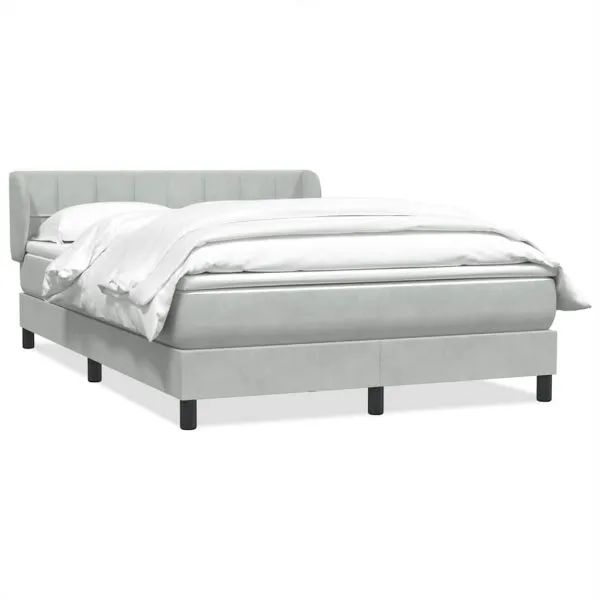 Pat box spring cu saltea, gri deschis, 160×220 cm, catifea