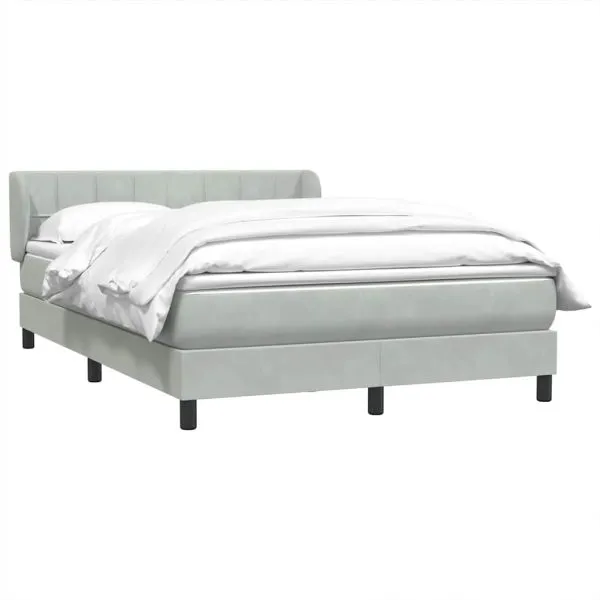 Pat box spring cu saltea, gri deschis, 160×220 cm, catifea