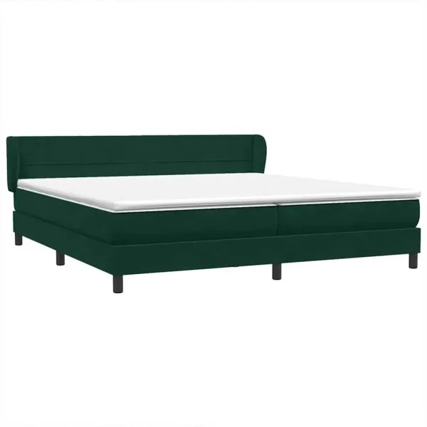 Pat cu arcuri cu saltele verde închis 200×220 cm catifea