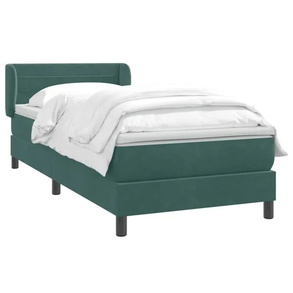 Pat box spring cu saltea, verde închis, 80×210 cm, catifea