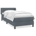 Pat box spring cu saltea, gri închis, 100×210 cm, catifea