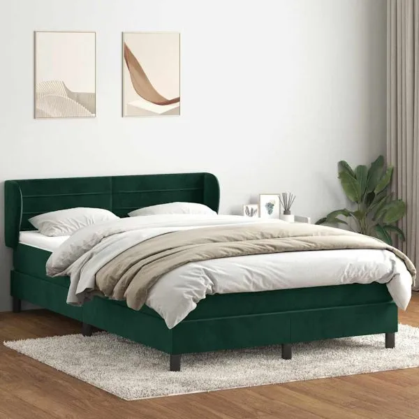 Pat box spring cu saltea, verde închis, 160×210 cm, catifea