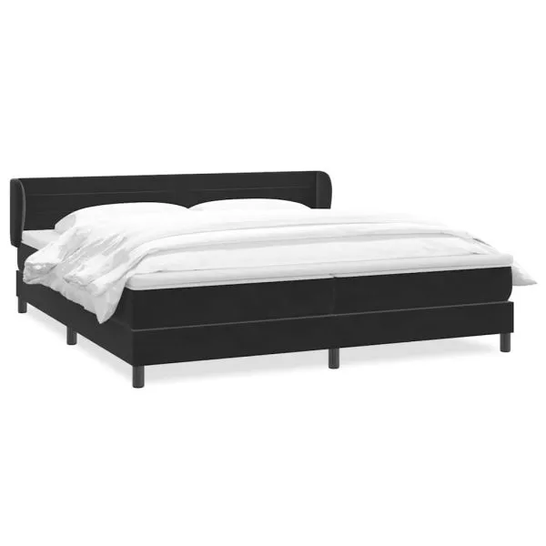 Pat cu arcuri cu saltele negru 180×210 cm catifea