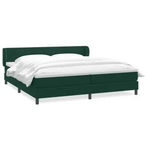 Pat cu arcuri cu saltele verde închis 200×210 cm catifea