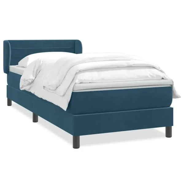 Pat box spring cu saltea, albastru închis, 80×220 cm, catifea
