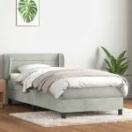 Pat box spring cu saltea, gri deschis, 90×220 cm, catifea