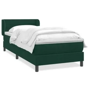 Pat box spring cu saltea, verde închis, 90×220 cm, catifea