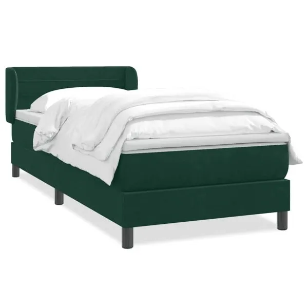 Pat box spring cu saltea, verde închis, 90×220 cm, catifea