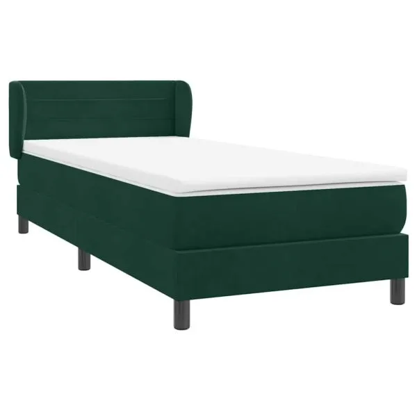 Pat box spring cu saltea, verde închis, 90×220 cm, catifea
