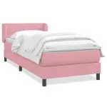 Pat box spring cu saltea, roz, 90×220 cm, catifea