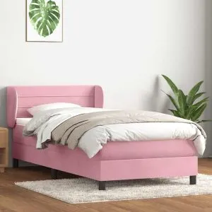 Pat box spring cu saltea, roz, 90×220 cm, catifea