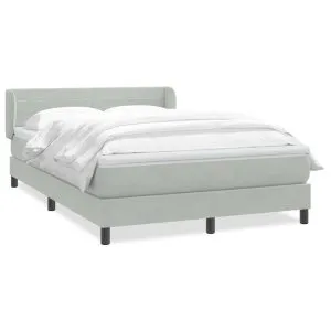 Pat box spring cu saltea, gri deschis, 140×220 cm, catifea