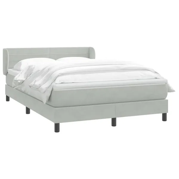 Pat box spring cu saltea, gri deschis, 140×220 cm, catifea