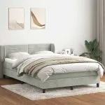 Pat box spring cu saltea, gri deschis, 140×220 cm, catifea