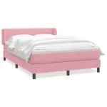 Pat box spring cu saltea, roz, 140×220 cm, catifea