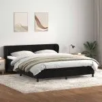 Pat cu arcuri cu saltele negru 180×220 cm catifea