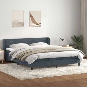 Pat cu arcuri cu saltele gri închis 200×220 cm catifea