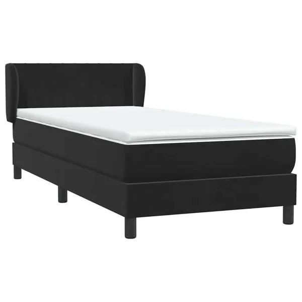 Pat box spring cu saltea, negru, 80×210 cm, catifea