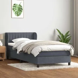 Pat box spring cu saltea, gri închis, 90×210 cm, catifea