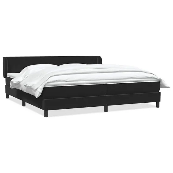 Pat cu arcuri cu saltele negru 180×210 cm catifea