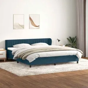 Pat cu arcuri cu saltele Albastru închis 180×210 cm catifea