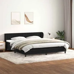 Pat cu arcuri cu saltele negru 200x210 cm catifea
