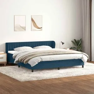 Pat cu arcuri cu saltele Albastru închis 200x210 cm catifea