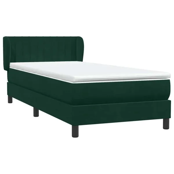 Pat box spring cu saltea, verde închis, 80×220 cm, catifea