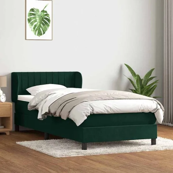 Pat box spring cu saltea, verde închis, 80×220 cm, catifea
