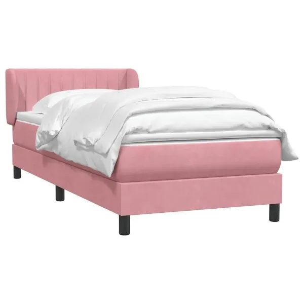 Pat box spring cu saltea, roz, 90×220 cm, catifea