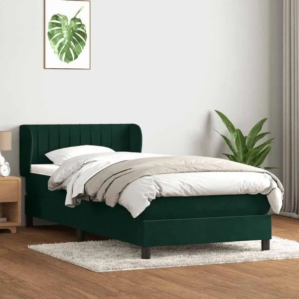 Pat box spring cu saltea, verde închis, 100×220 cm, catifea