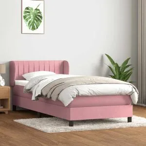 Pat box spring cu saltea, roz, 100×220 cm, catifea