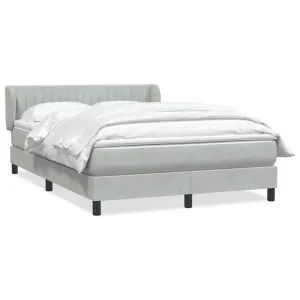 Pat box spring cu saltea, gri deschis, 160×220 cm, catifea