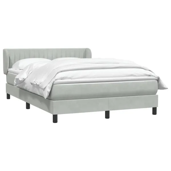 Pat box spring cu saltea, gri deschis, 160×220 cm, catifea
