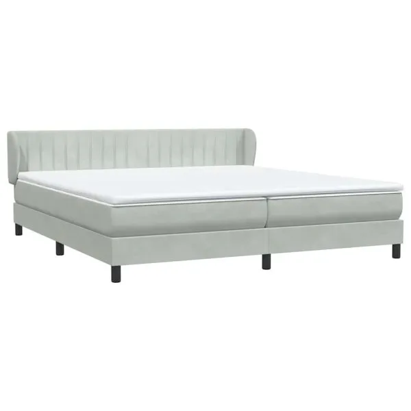 Pat cu arcuri cu saltele gri deschis 180×220 cm catifea