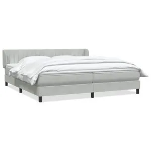 Pat cu arcuri cu saltele gri deschis 200×220 cm catifea