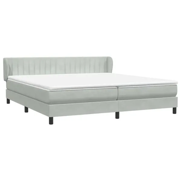 Pat cu arcuri cu saltele gri deschis 200×220 cm catifea