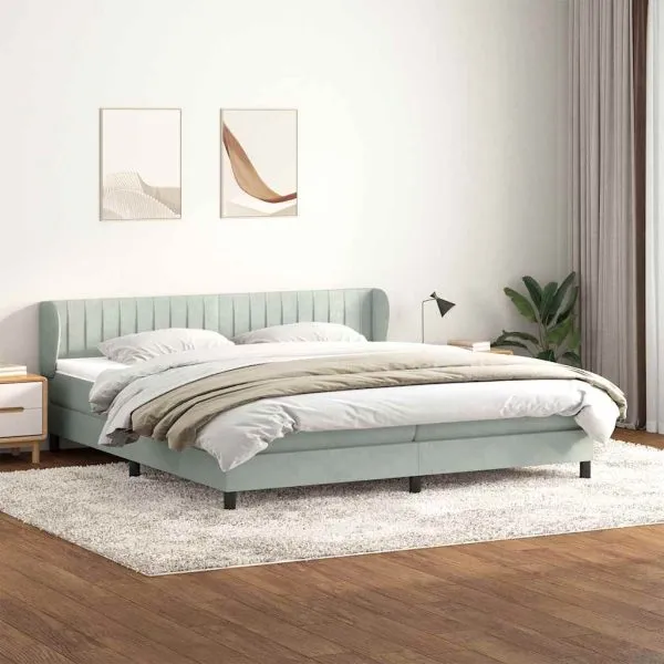 Pat cu arcuri cu saltele gri deschis 200×220 cm catifea