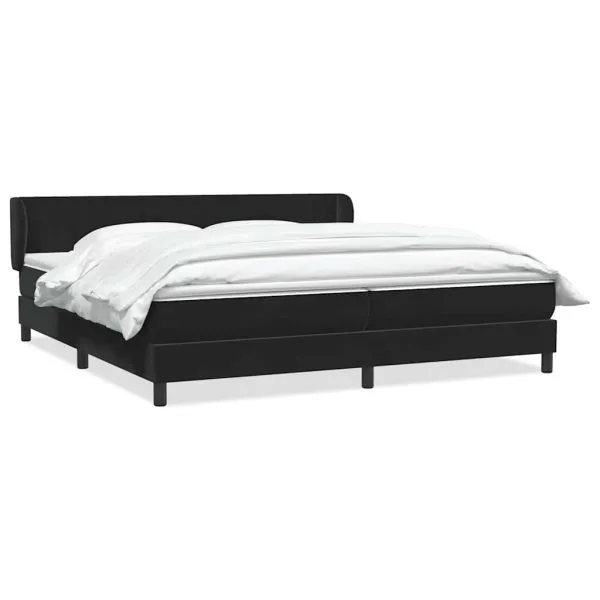 Pat cu arcuri cu saltele negru 200×220 cm catifea