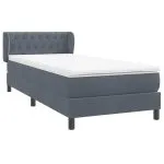 Pat box spring cu saltea, gri închis, 90×210 cm, catifea