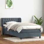 Pat box spring cu saltea, gri închis, 90×210 cm, catifea