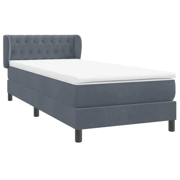 Pat box spring cu saltea, gri închis, 100×210 cm, catifea