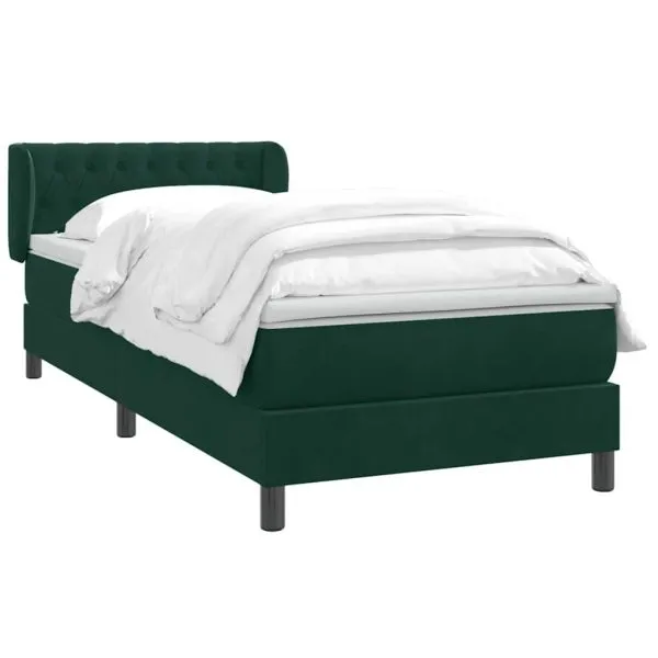 Pat box spring cu saltea, verde închis, 100×210 cm, catifea