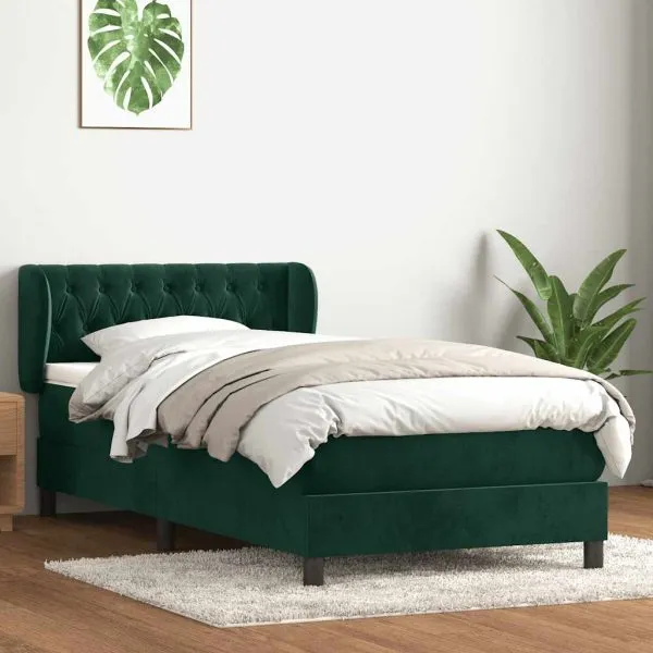 Pat box spring cu saltea, verde închis, 100×210 cm, catifea