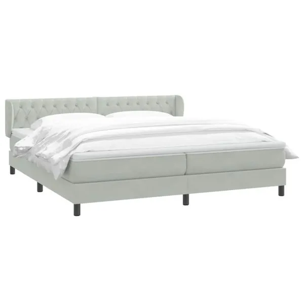 Pat cu arcuri cu saltele gri deschis 180×210 cm catifea