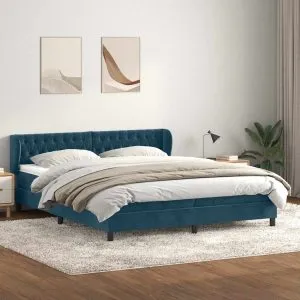 Pat cu arcuri cu saltele Albastru închis 180×210 cm catifea