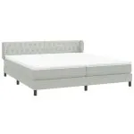 Pat cu arcuri cu saltele gri deschis 200×210 cm catifea