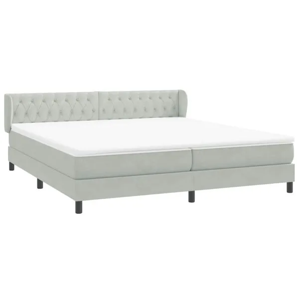 Pat cu arcuri cu saltele gri deschis 200×210 cm catifea