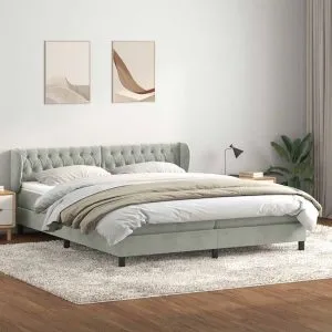 Pat cu arcuri cu saltele gri deschis 200×210 cm catifea